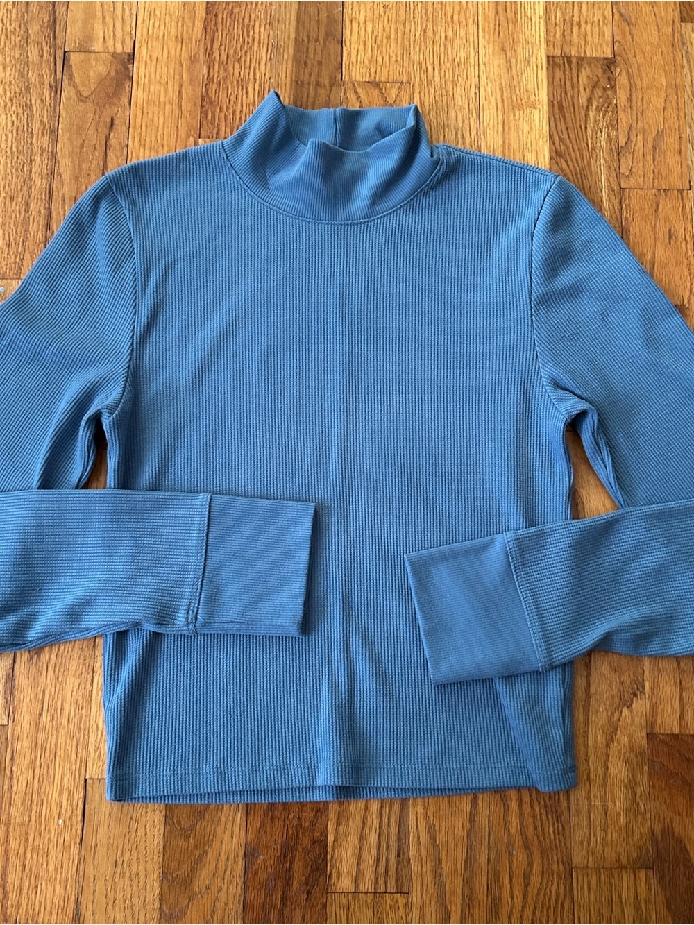 American Eagle Outfitters Women’s Ribbed Turtleneck Crop Long-sleeve Slate Blue